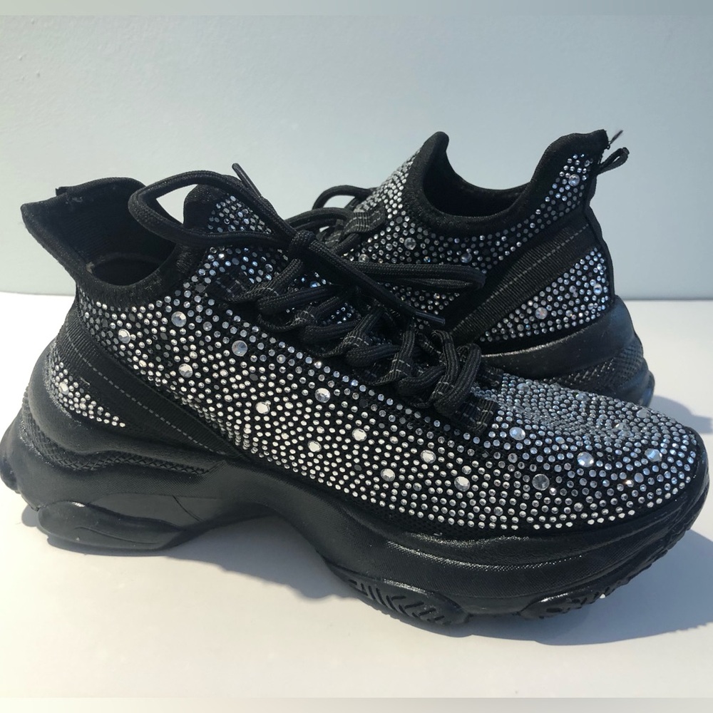 Akira 7 NEW black sparkle bedazzled platform sneakers